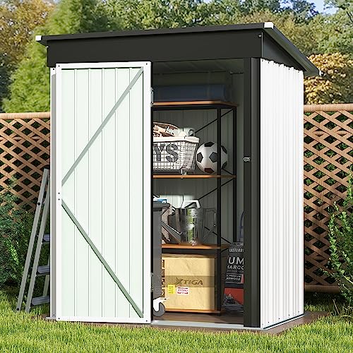 Patiowell 5x3 FT Outdoor Storage Shed with Sloping Roof and Lockable Door, Brown L4971