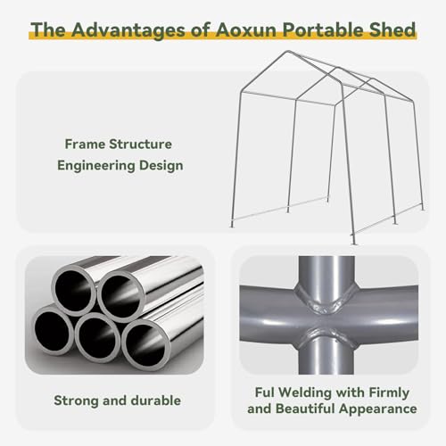 Aoxun 6x8x7 FT Outdoor Portable Storage Shed Tent with Roll-up Door and Window, White F396170