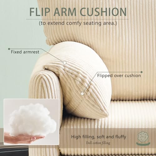 Corduroy Single Sofa Chair with Side Pocket, Beige O582