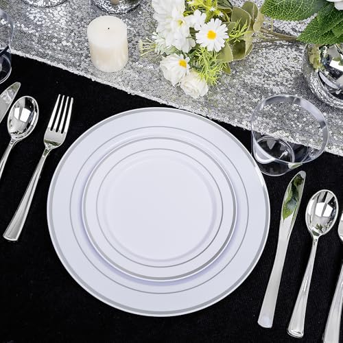 bUCLA 300PCS Gold Disposable Dinnerware Set - White and Gold Plastic Plates for Party S185
