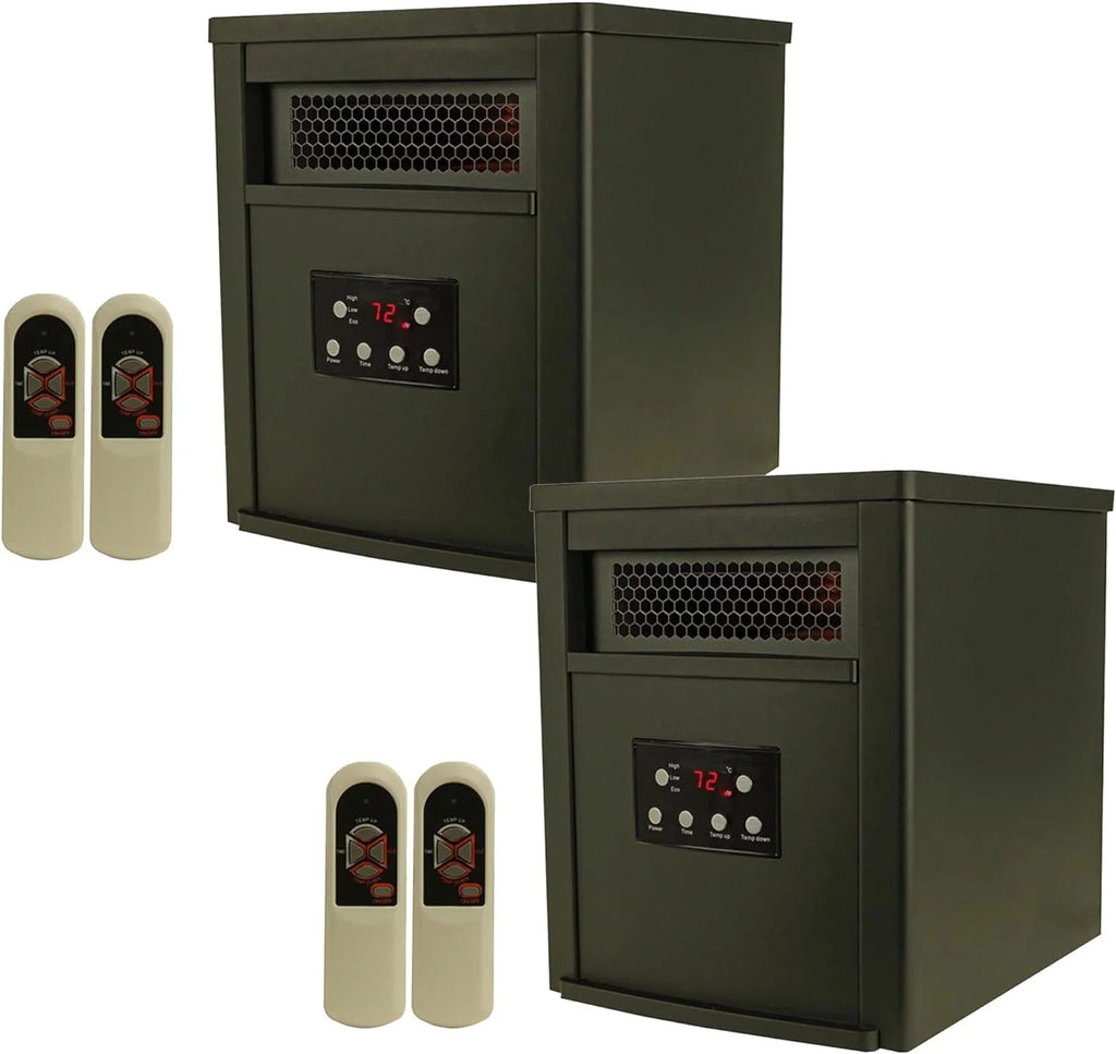 RUNFAYBIU 1500W Portable Electric Infrared Quartz Indoor Space Heater with 6 Adjustable Heating  and Remote Control  Black (2 Pack)