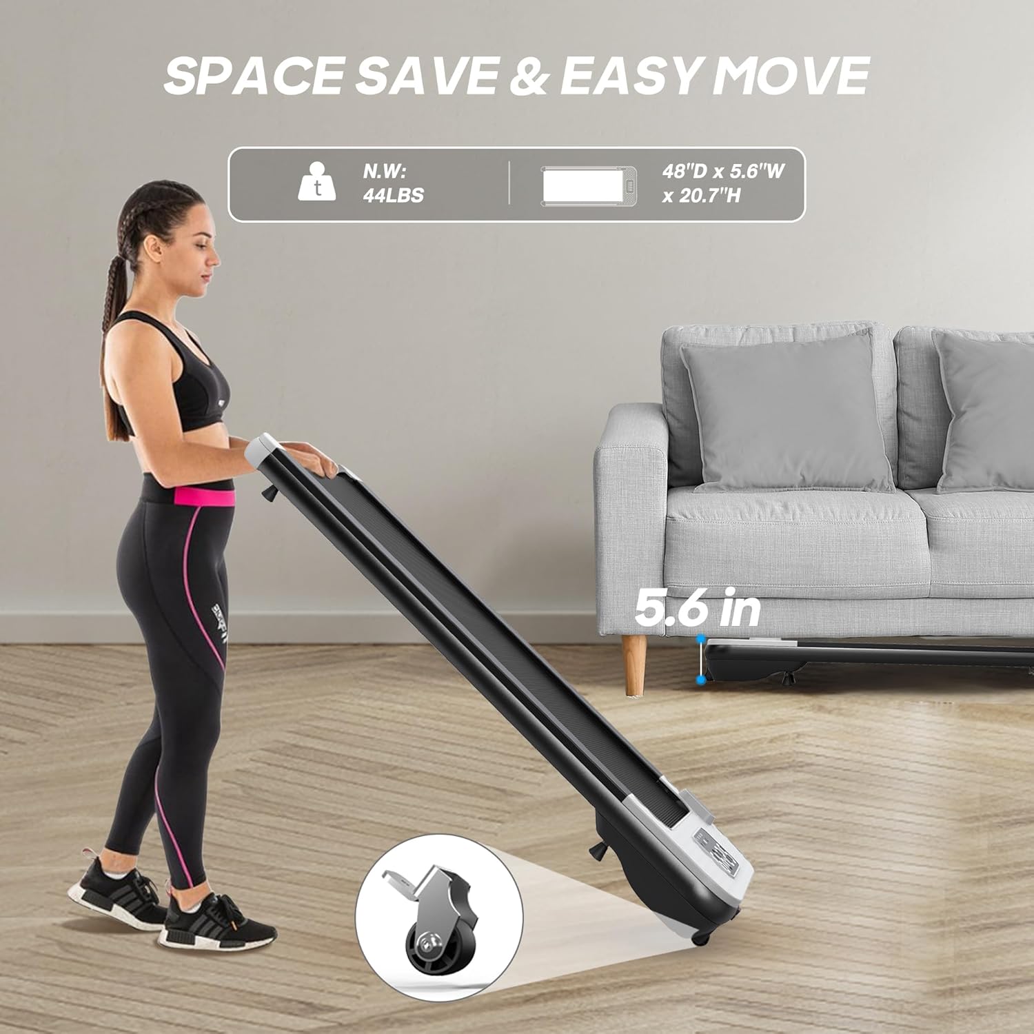 Under Desk Walking Pad Treadmill with Incline for Home Office E393