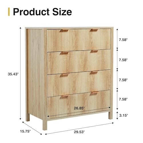 Fluted 5 Drawers Dresser for Bedroom, Wooden Tall Storage, Walnut L1075