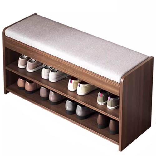 Shoe Bench with Storage Shelf - 2-Tier Footwear Rack Shoe Cabinet with Cushion Padded Seat - Shoe Storage Organizer for Entryway, Hallway,Bedroom,White-31.5" Lx9.5 Wx16.9 H