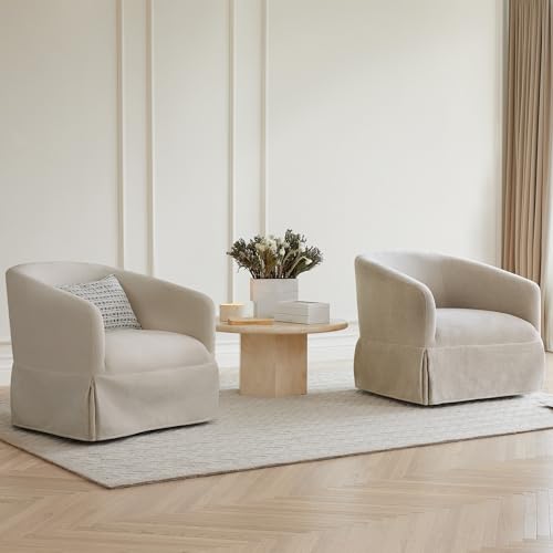 Swivel Accent Chair Set of 2, 360 Degree Linen Fabric Armchair, Cream White Q4822
