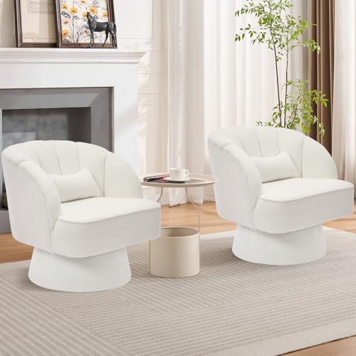 GarveeHome Modern Swivel Barrel Accent Chair, Teddy Fabric Upholstered Armchair, Black W334223