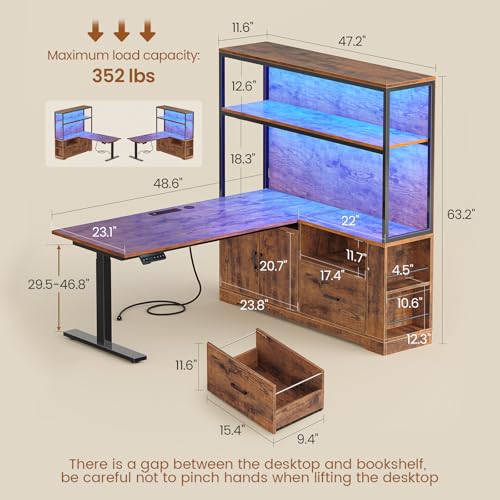 SEDETA L Shaped Standing Desk with Drawers & Hutch, White X476869