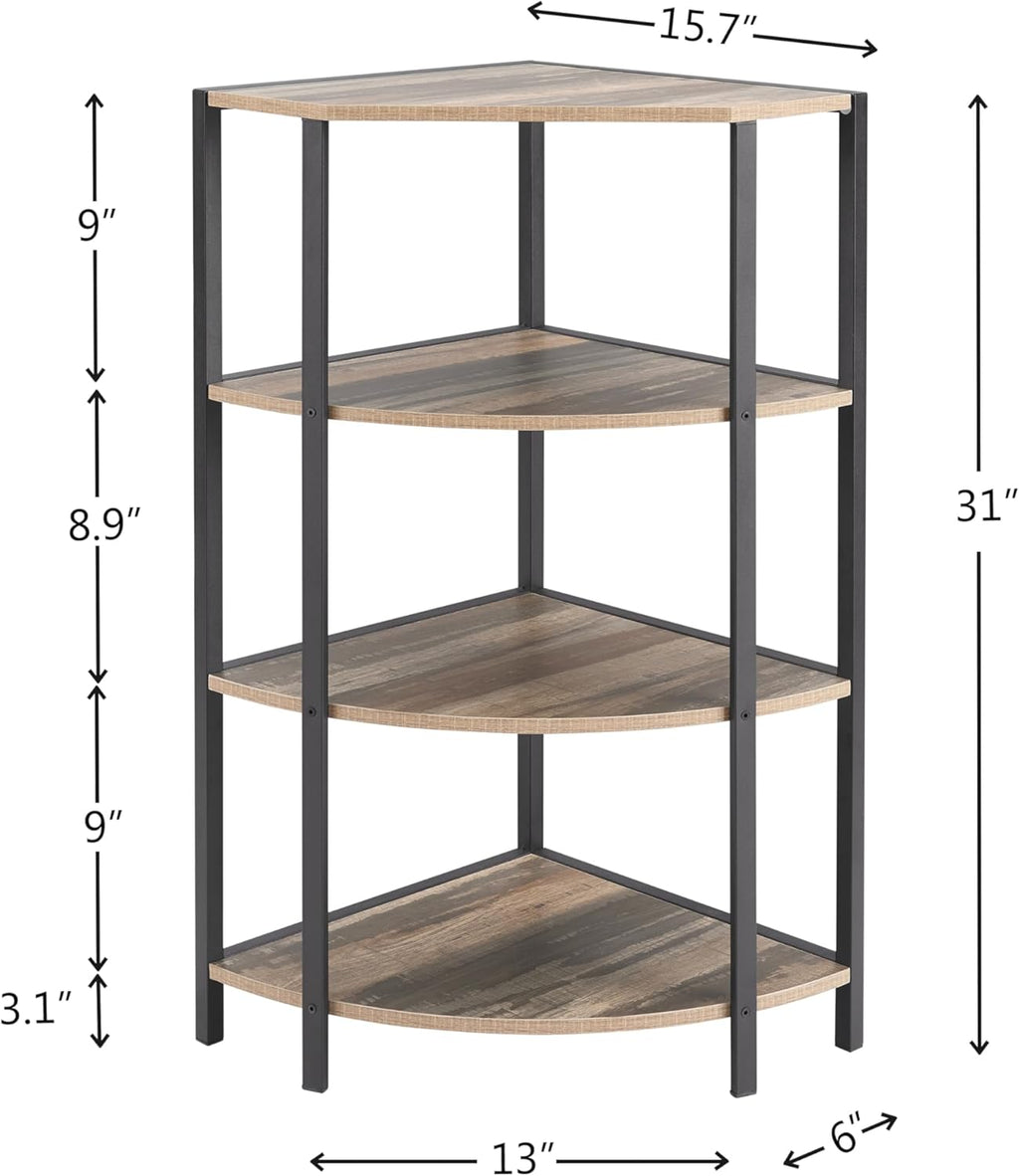 JOIN IRON 4-Tier Corner Bookshelf, Industrial Ladder Shelf, Storage Organizer F430