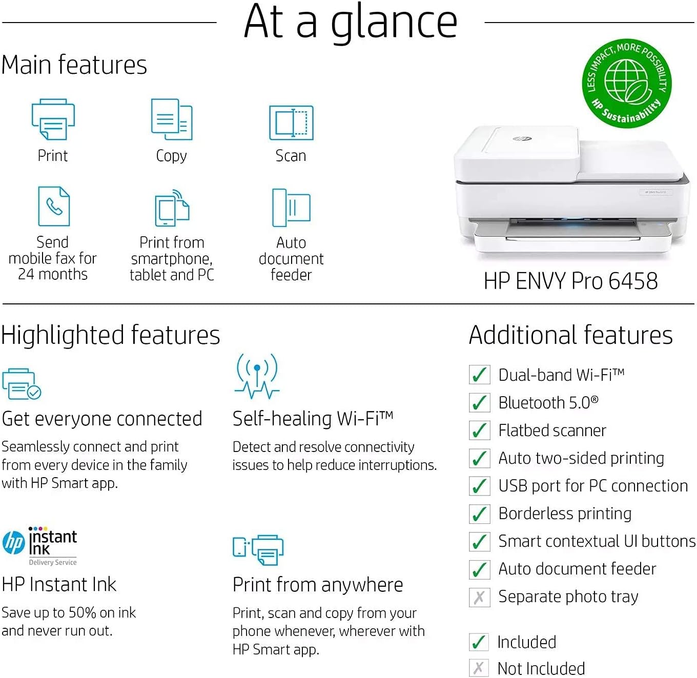 HP Envy Pro 6458 All-in-One Wireless Printer (Renewed) D827