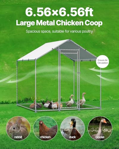 VEVOR Large Metal Chicken Coop with Run, Walk-in Outdoor Poultry Pen W388