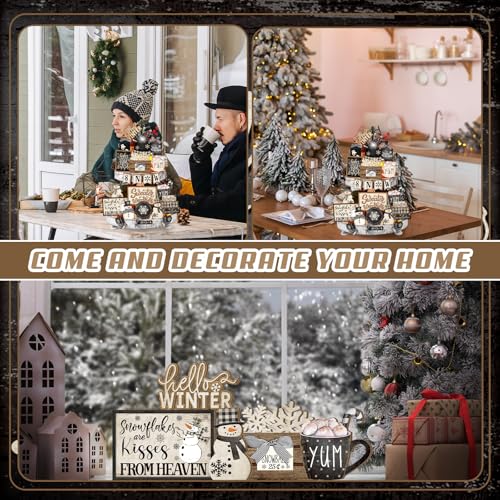 Nuogo 24 Pcs Christmas Tiered Tray Decorations Set with 2 Tier Stand C248