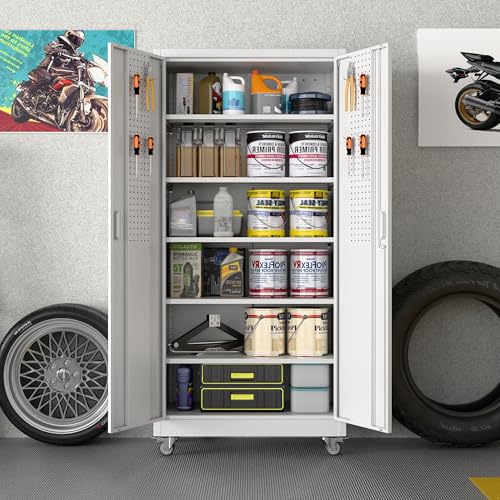 Aobabo 73''H Metal Garage Storage Cabinet with Wheels, Black S572804