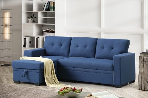 L-Shaped Pull Out Sleep Sofabed with Storage Chaise, Chenille Upholstered X30892