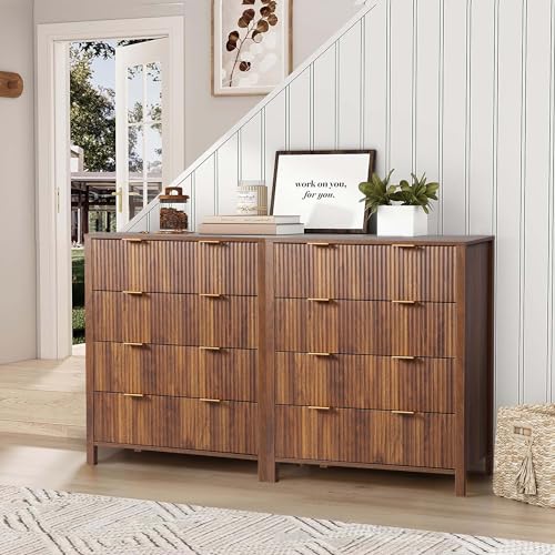 Fluted 5 Drawers Dresser for Bedroom, Wooden Tall Storage, Walnut L1075