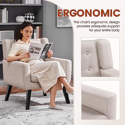 Yaheetech Accent Chair, Button Tufted Armchair, Linen Fabric, Beige I842707