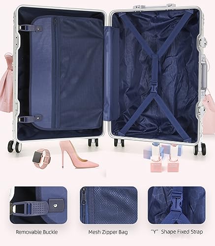 Aluminum Frame Hardside Luggage with Spinner Wheels and TSA Lock, 26 Inch, Rose Gold+White H216631