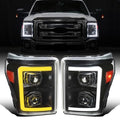 Fits 2011-2016 Ford F250 F350 F450 F550 Super Duty Dual Projector Headlights LED Switchback Sequential Turn Signals + Animated Startup Effect Assembly Pair | Black