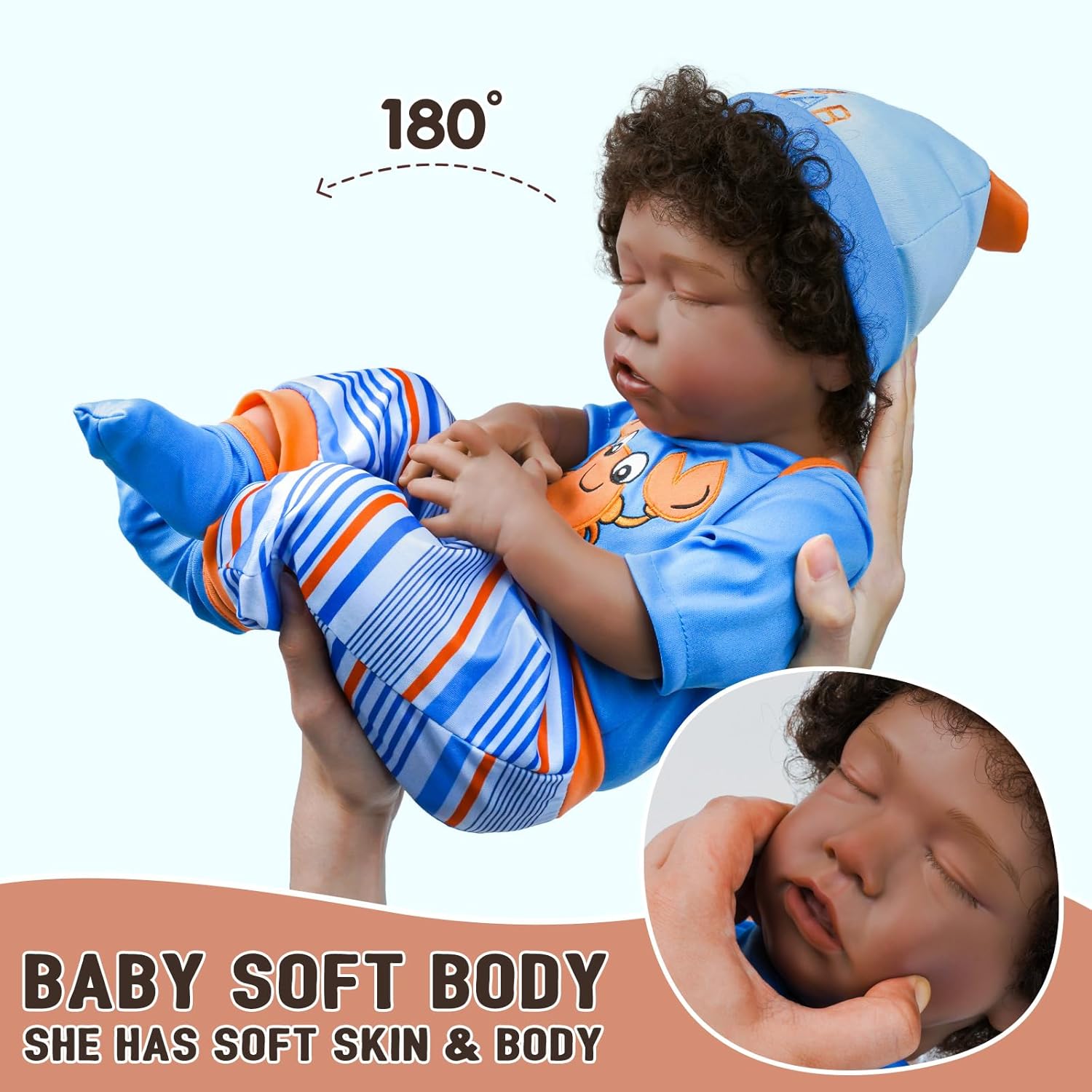 BABESIDE Lifelike Reborn Black Girl 18-Inch Realistic Baby Doll with Clothes and Toy J9717