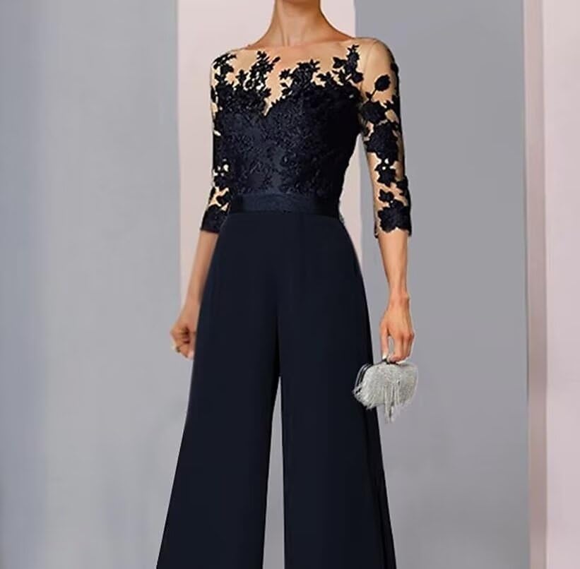 Lace Applique Jumpsuit for Wedding Guest Mother of Bride O505