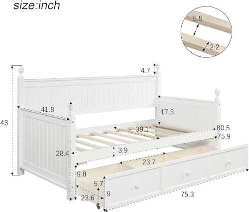 Twin Daybed with Storage Drawers Wood Frame, Gray V483