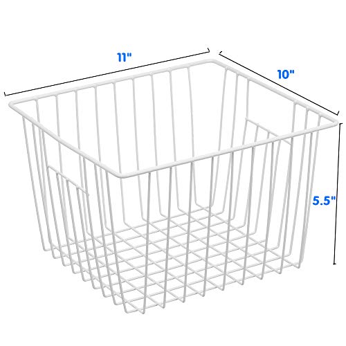 16" Upright Freezer Organizer Baskets, Wire Storage Bins, White, Set of 6 V556519