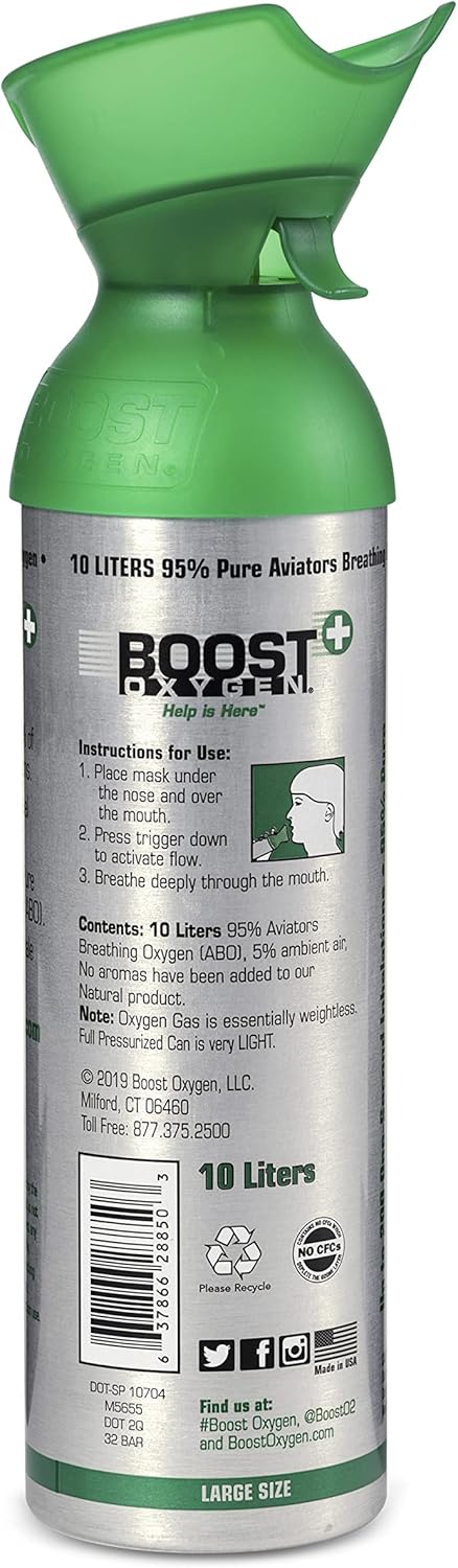 Boost Oxygen 10 Liter Natural Portable Oxygen Canister with Pocket Sized Canister E1226
