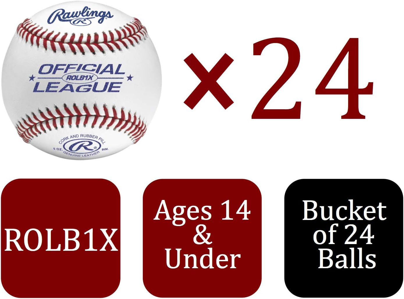 Rawlings Official League Competition Grade Baseballs ROLB1X 24 Count A1809