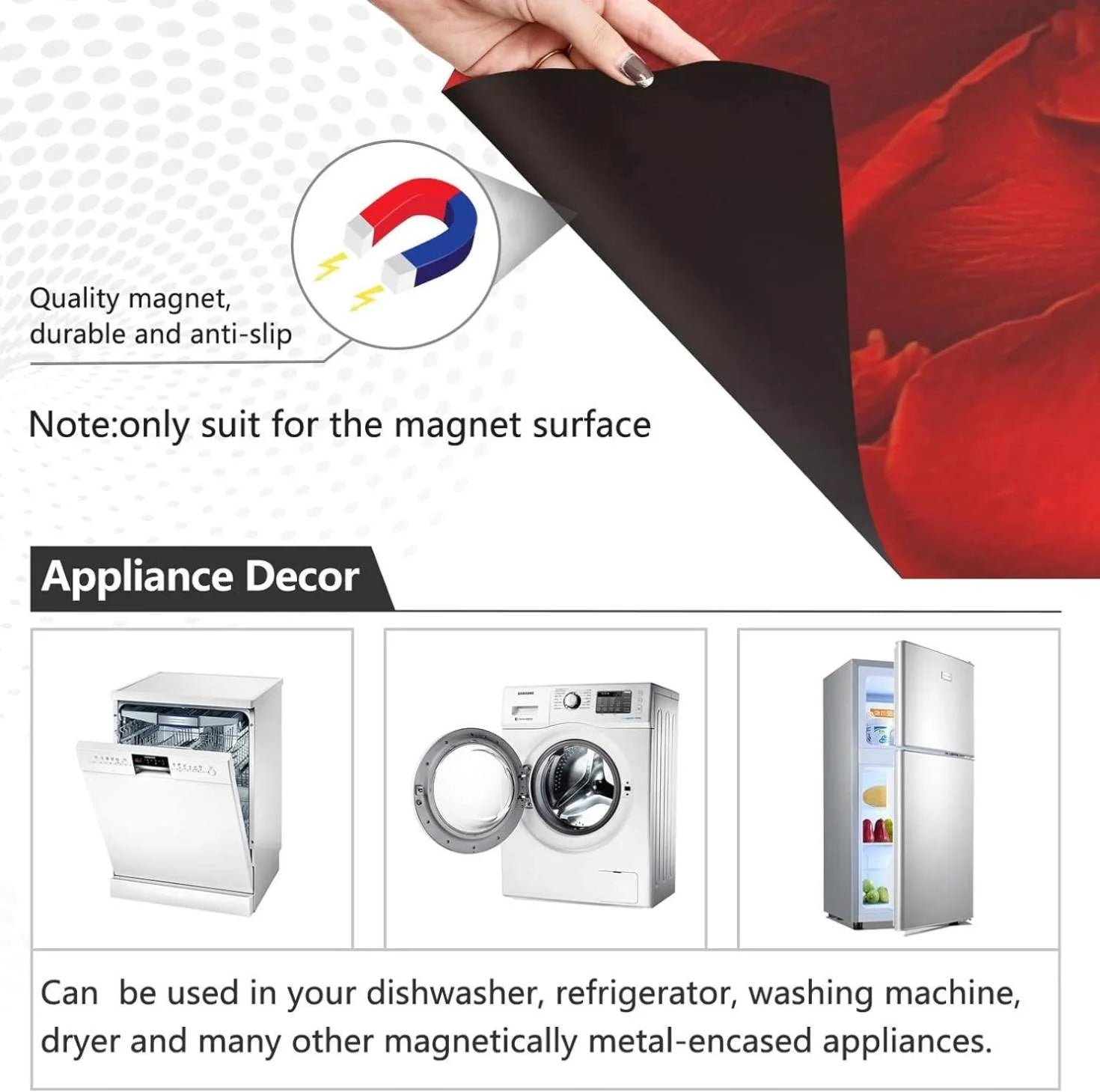 Hyjoy Red Rose Dishwasher Magnet Cover, Reusable Fridge Panel Decal, 23 x 26 Inch L535377
