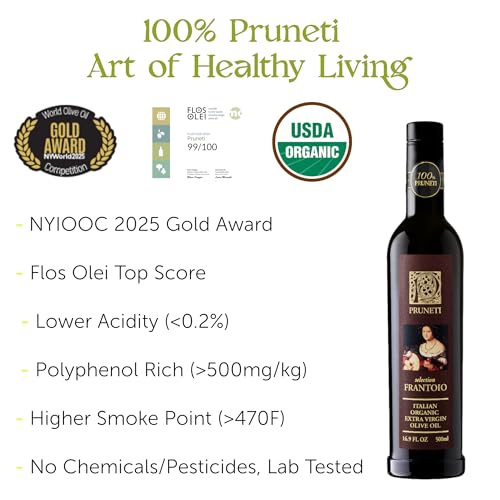 Pruneti Organic Extra Virgin Olive Oil from Tuscany, First Cold Pressed, 16.9 fl oz A92155