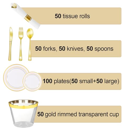 Zcaukya Gold Plastic Dinnerware Set for 50 Guests Z995447