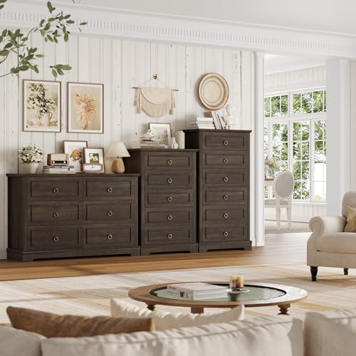 HOSTACK 6 Drawer Dresser for Bedroom, Tall Modern Farmhouse Chest, Dark Brown H747285