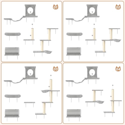 NUNU LAB Wall Mounted Cat Climber Set with House, Tunnel, Scratcher, Black M305