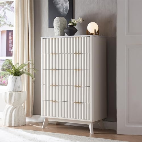 T4TREAM 5 Drawer Dresser with Faux Marble Top, Dark Grey T583