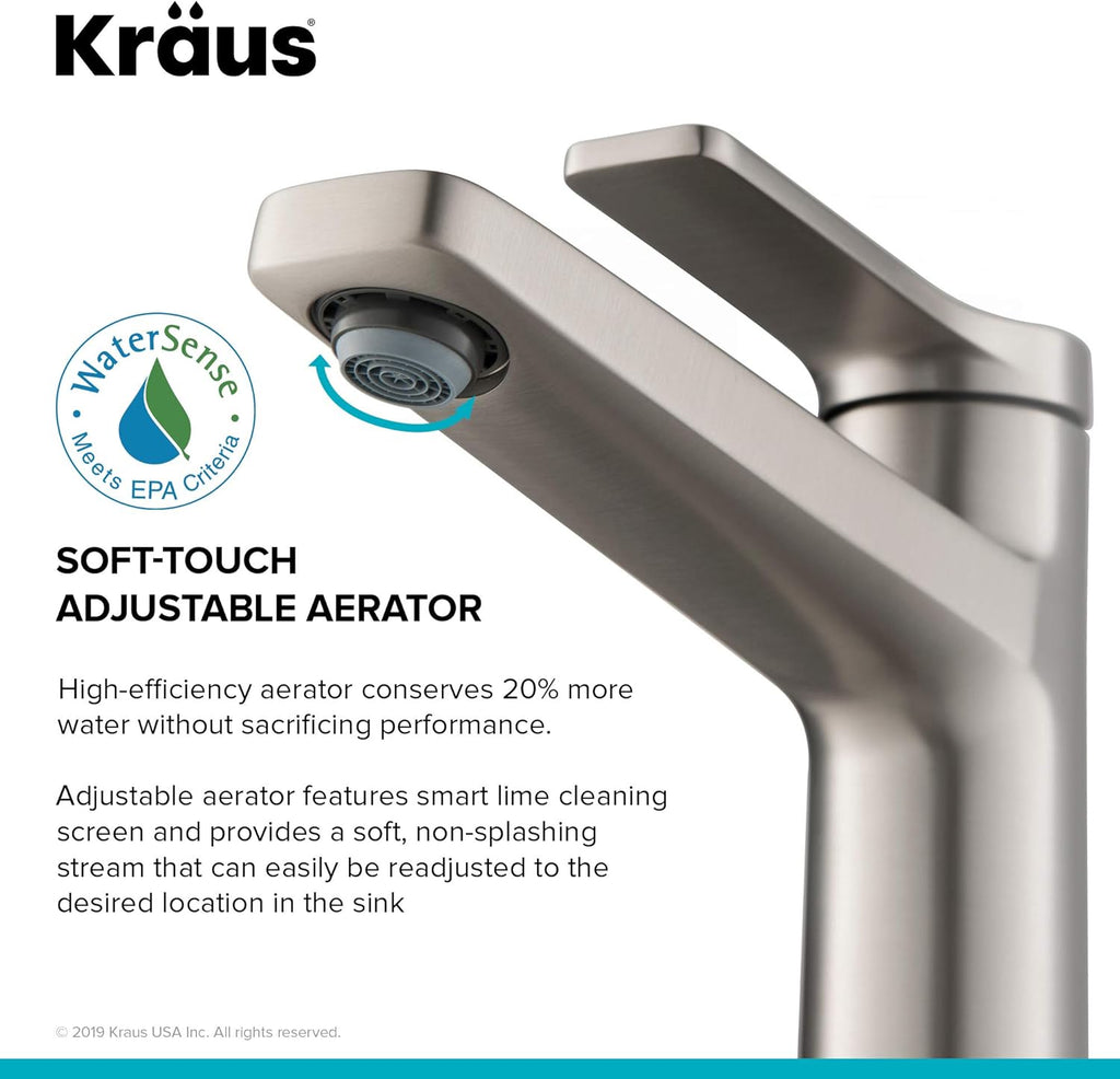 KRAUS Indy Single Handle Basin Bathroom Faucet, Spot Free Stainless Steel T51908