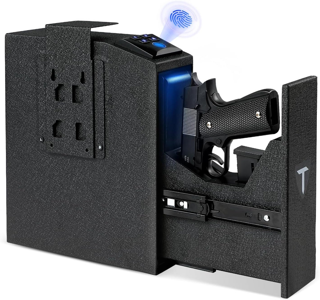 Biometric Gun Safe,Gun Safe for Handgun 0.1S Quick Access Gun Safe for Nightstand with Fingerprint PIN Code and Key,Hidden Gun Safe Box for Home Bedside Car