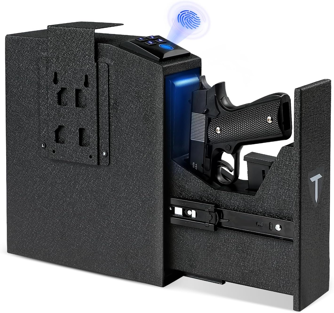 Biometric Gun Safe,Gun Safe for Handgun 0.1S Quick Access Gun Safe for Nightstand with Fingerprint PIN Code and Key,Hidden Gun Safe Box for Home Bedside Car