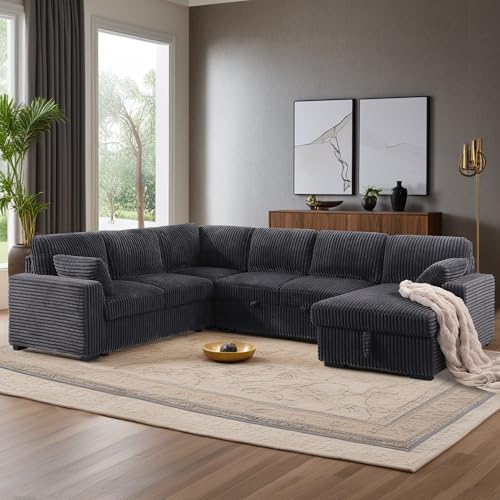 L-Shaped Pull Out Sleep Sofabed with Storage Chaise, Chenille Upholstered X30892