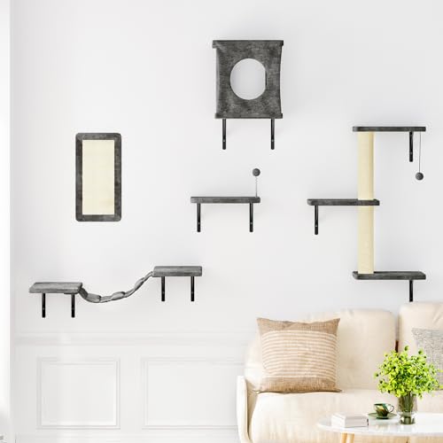 NUNU LAB Wall Mounted Cat Climber Set with House, Tunnel, Scratcher, Black M305