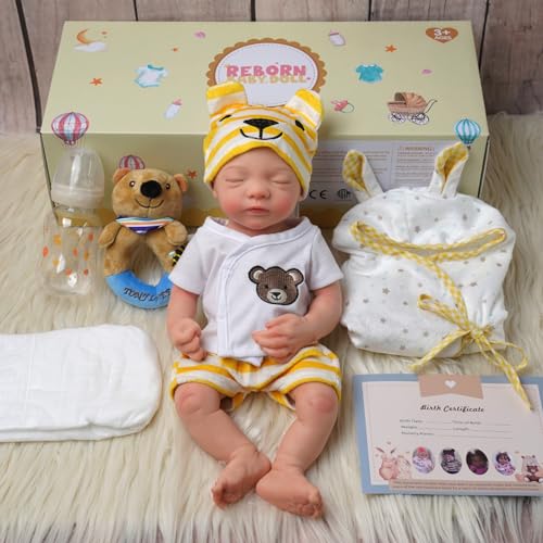 BABESIDE Lifelike Reborn Baby Doll 16 Inch Full Platinum Silicone Sleeping Girl with Gift Box B5536