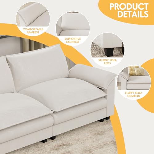 Homall 119" Modular Sectional Sofa with Reversible Ottoman, Light Grey V97154