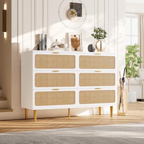 Rattan 5 Drawer Tall Dresser for Bedroom, Black V99880