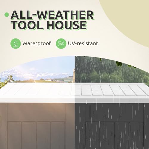 GOOBED Vertical Outdoor Storage Shed, 59 cu ft Lockable Waterproof Tool Organizer, Brown L70366
