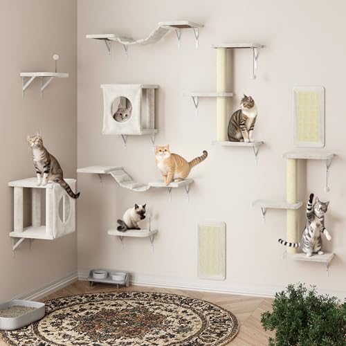 NUNU LAB Wall Mounted Cat Climber Set with House, Tunnel, Scratcher, Black M305