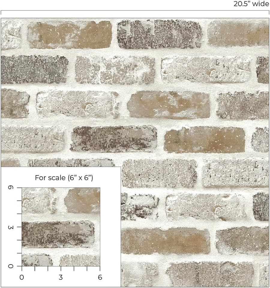 NextWall Washed Faux Brick Peel and Stick Wallpaper Q1139