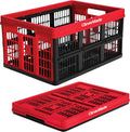 CleverMade Collapsible Utility Crate, Red, 1PK - 45L (11 Gal) Collapsible Storage Bins, Holds 66lbs Per Bin - Plastic Stackable Grated Wall Utility Containers, CleverCrates Baskets