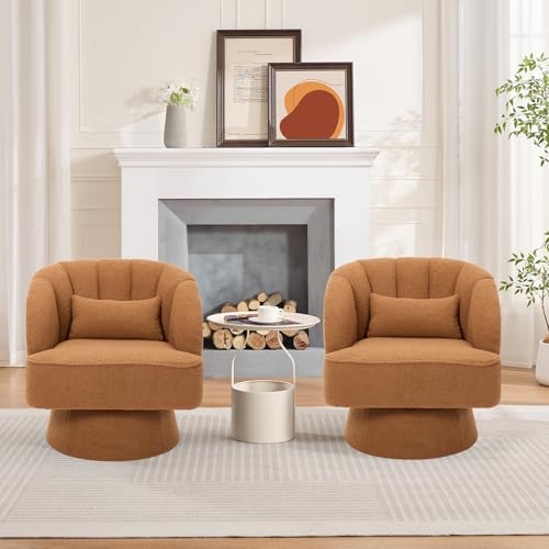 GarveeHome Modern Swivel Barrel Accent Chair, Teddy Fabric Upholstered Armchair, Black W334223
