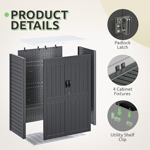 GOOBED Vertical Outdoor Storage Shed, 59 cu ft Lockable Waterproof Tool Organizer, Brown L70366