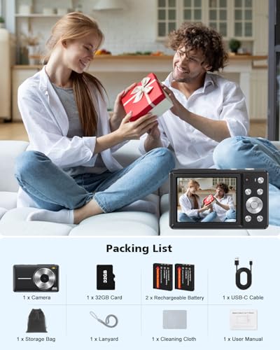 4K 64MP Autofocus Vlogging Camera with Front Rear Lens, 16X Zoom, White T3704