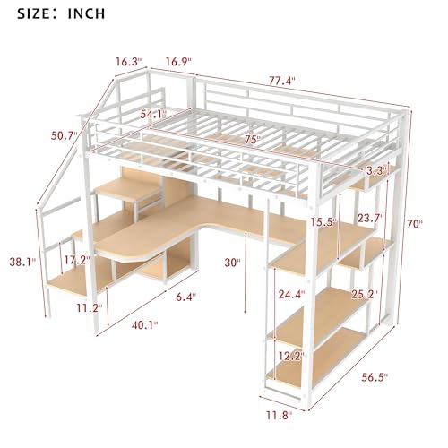 Full Size Loft Bed with Desk & Stairs, Heavy Duty Metal, Black E948