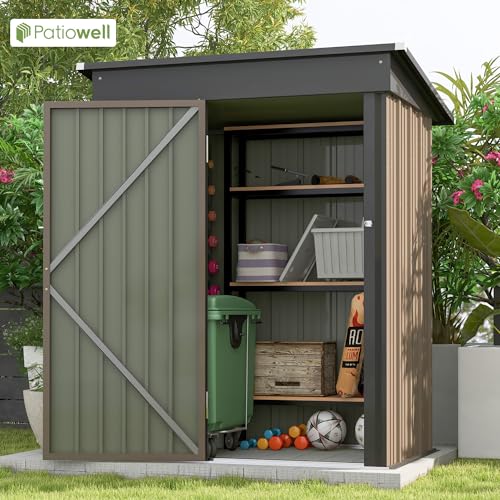 Patiowell 5x3 FT Outdoor Storage Shed with Sloping Roof and Lockable Door, Brown L4971